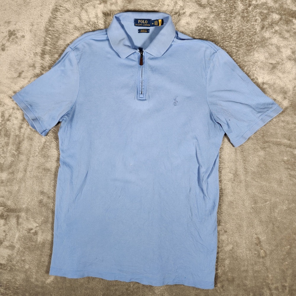 Polo Ralph Lauren Quarter Zip Polo Men Medium Blue Good Classic Fit Stretch Mesh